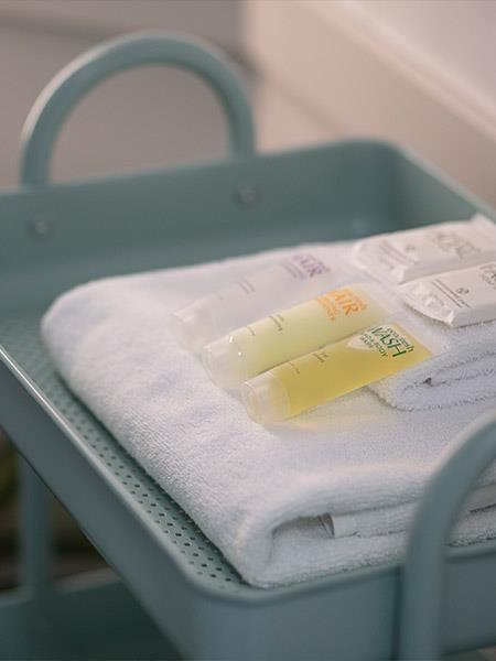 Complimentary toiletries and fluffy towels in the main bathroom